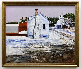 Roger Pontbriand Winter Church Landscape Painting