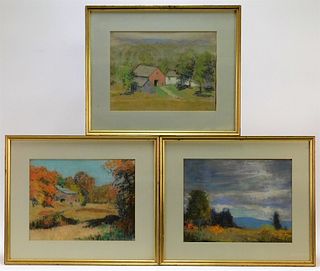 3 Charles Henry Richert Landscape Pastel Drawings