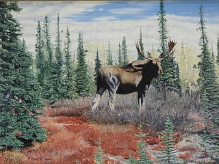 Robert E. Pease Naturalist NH Moose Painting