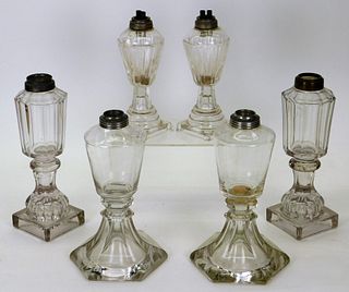 6PC 19C American Glass Whale Oil Lamps