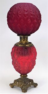 Gone With the Wind Cranberry Satin Glass Oil Lamp