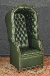 French Green Leather Porter's Hall Chair