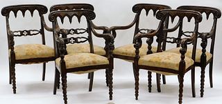 6 English Victorian Carved Wood Arm Chairs