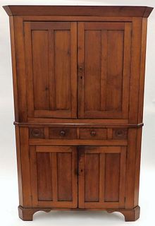 2PC American Country Cherry Wood Corner Cabinet