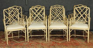 8PC Chippendale White Wash Bamboo Designer Chairs