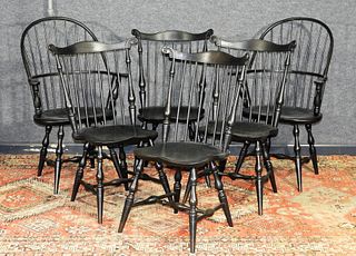 6PC Lawrence Crouse Black Painted Windsor Chairs
