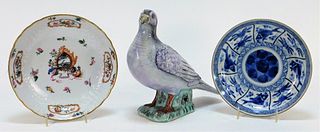 3 Chinese Export Armorial Porcelain Bird Group
