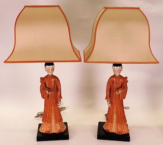 PR FINE Chinese Coral Porcelain Figural Table Lamp