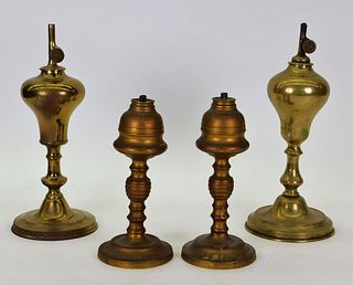 4PC 19C French Brass Whale Oil Lamps