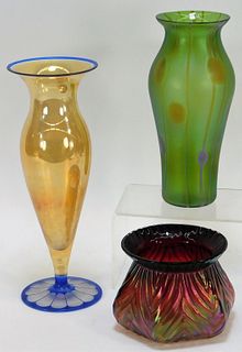 3 Bohemian Czech Art Glass Vase Group