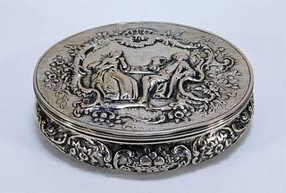 Continental Silver Repousse Courting Jewelry Box