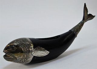 Islamic Silver Decorated Carved Horn Figural Fish