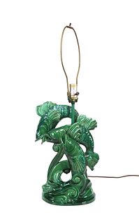 Green Glaze Ceramic Jumping Fish Lamp