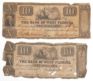 (2) $10 Bank of West Florida Notes, 1830s