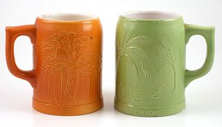 Pair Florida Art Pottery FLORAMICS Mugs