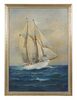 JOE SELBY, Oil on Board Yacht Painting