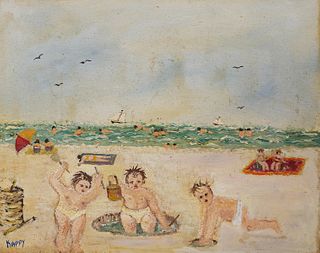 Palm Beach Bathers, Folk Art Painting