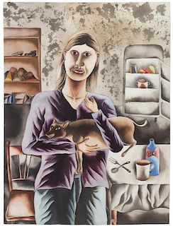 * Filemon Santiago, (Mexican, b. 1958), Untitled (Girl with Dog), c. 1978