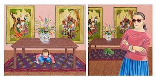 * Claire Prussian, (American, 20th century), In My Little House with the Chinese Men, 1983 (diptych)