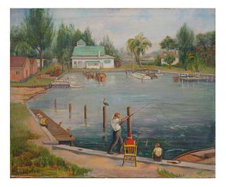 1955 Florida Fishing Scene Painting