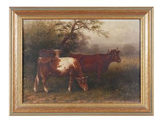 GEORGE RIECKE, Oil on Canvas, Cows Grazing