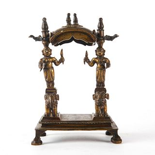 SOLID BRONZE SHRINE STAND, GODDESS WITH OPENED THIRD EYE