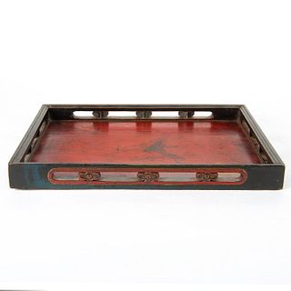ANTIQUE 19TH CENTURY CARVED WOODEN SERVING TRAY, INDIA