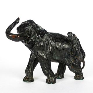 LARGE FIGURAL GROUP ELEPHANT ATTACKED BY BENGAL TIGER