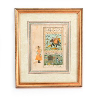 MUGHAL PERIOD MINIATURE PAINTING, HUNTING SCENES, INDIA