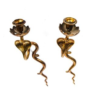 PAIR OF BRONZE INDIAN COBRA WALL SCONCES
