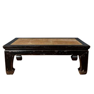 19TH C. CHINESE WOOD AND RATTAN COFFEE TABLE
