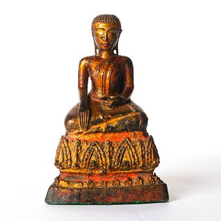 BRONZE BUDDHA SITTING IN HALF LOTUS BHUMISPARSHA MUDRA