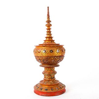 OFFERING URN WITH APPLIED COLOR GLASS DECORATION