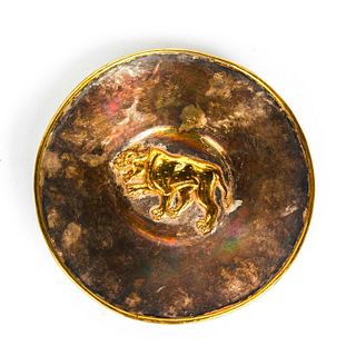 ANTIQUE ASIAN DISH WITH GILT RAISED RELIEF