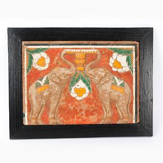 19TH C. CARVED WOODEN ELEPHANT WALL PLAQUE