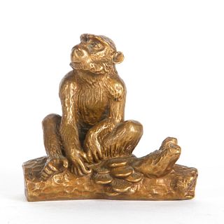 JAPANESE SOLID BRONZE MONKEY ON BRANCH