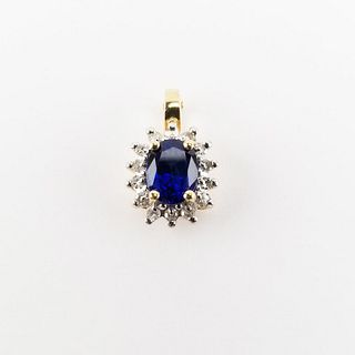 14K Synthetic Sapphire & Diamond Pendant