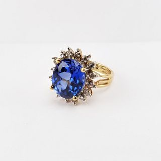 10K Synthetic Sapphire & Diamond Ring