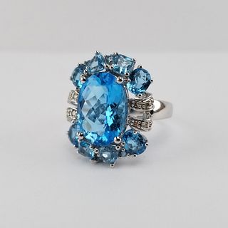 14K WG Blue Topaz & Diamond Ring