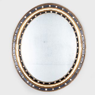 Large Irish Ebonized Silver-Gilt and Beaded Glass Oval Mirror