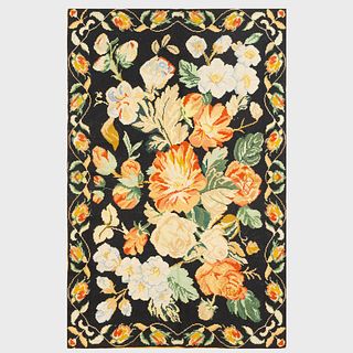 Floral Black Ground Needlework Carpet