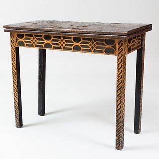 Late George III Black Lacquer and Parcel-Gilt Concertina Action Carved Games Table 
