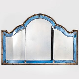 Edwardian Ebonized Parcel-Gilt and Blue Glass Overmantel Mirror