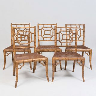 Set of Four Regency Faux Bamboo and Caned Side Chairs
