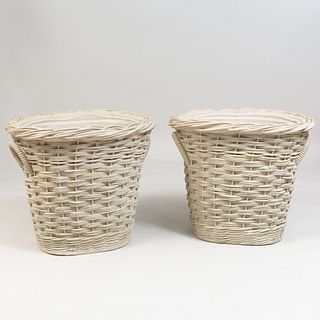 Pair of Faux Basket Ceramic JardiniÃ¨res, Modern