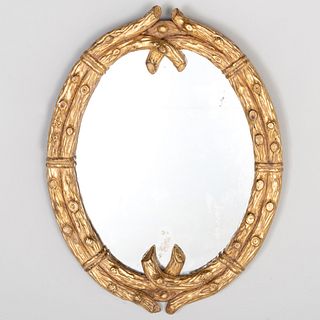 Victorian Rustic Giltwood Oval Twig Mirror