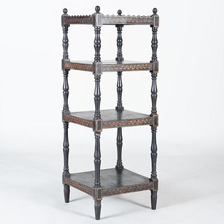 English Black Painted Four-Tier Whatnot