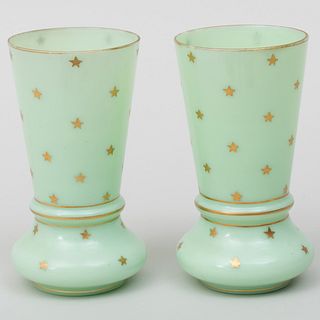 Pair of French Gilt-Decorated Opaline Glass Vases