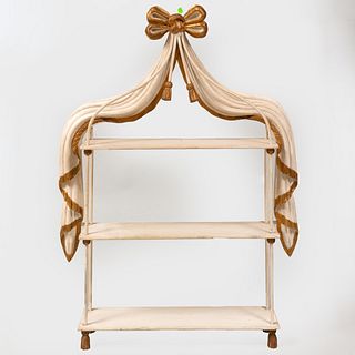 Cream Painted and Parcel-Gilt Three Tier Hanging Shelf, Modern
