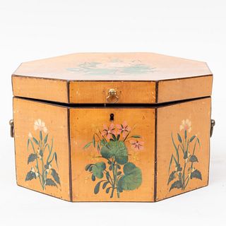 Satinwood Flower Painted Hexagonal Box